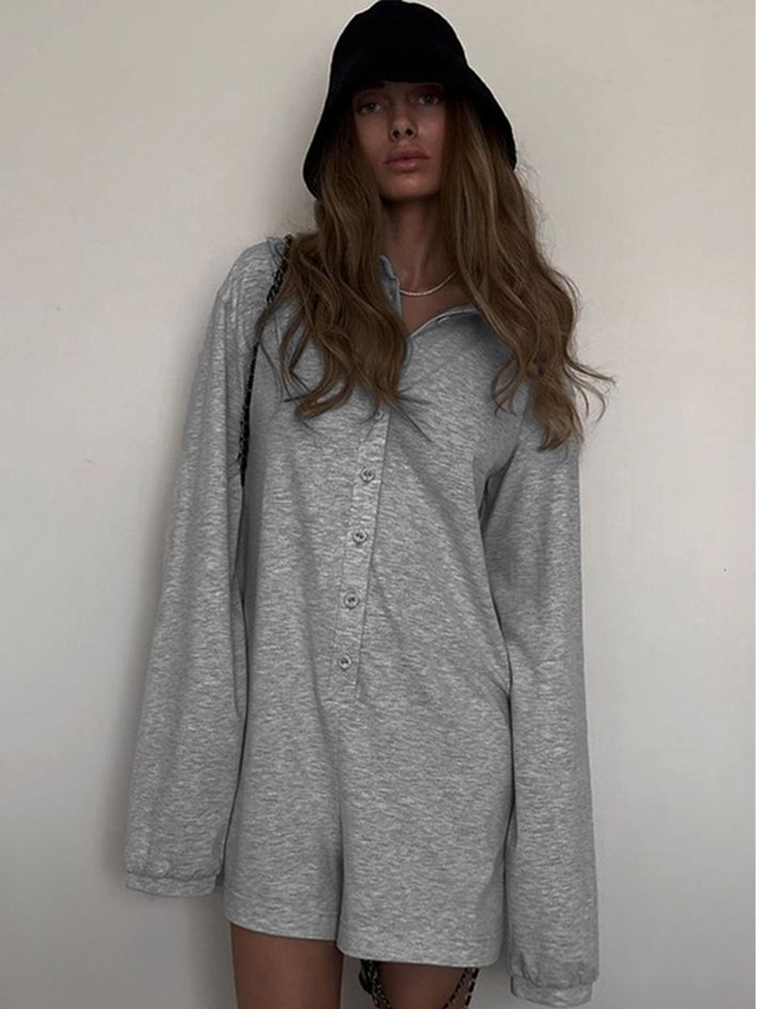 

LULU & SKY Women Shirt Collar Collared Playsuit, Grey