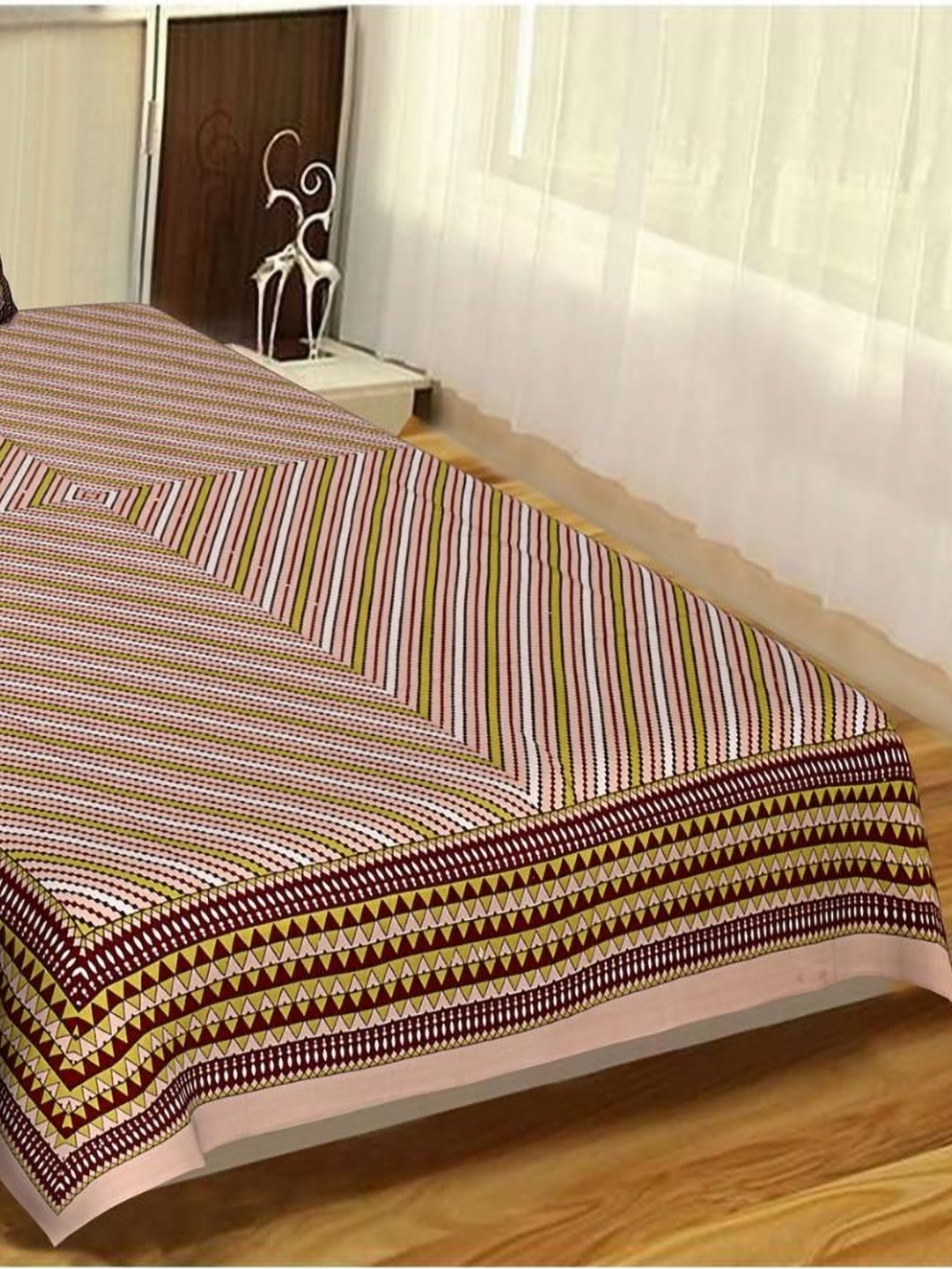 

UNIQCHOICE Brown Geometric Cotton 120 TC Single Bedsheet with 1 Pillow Cover-2.25mx1.50m