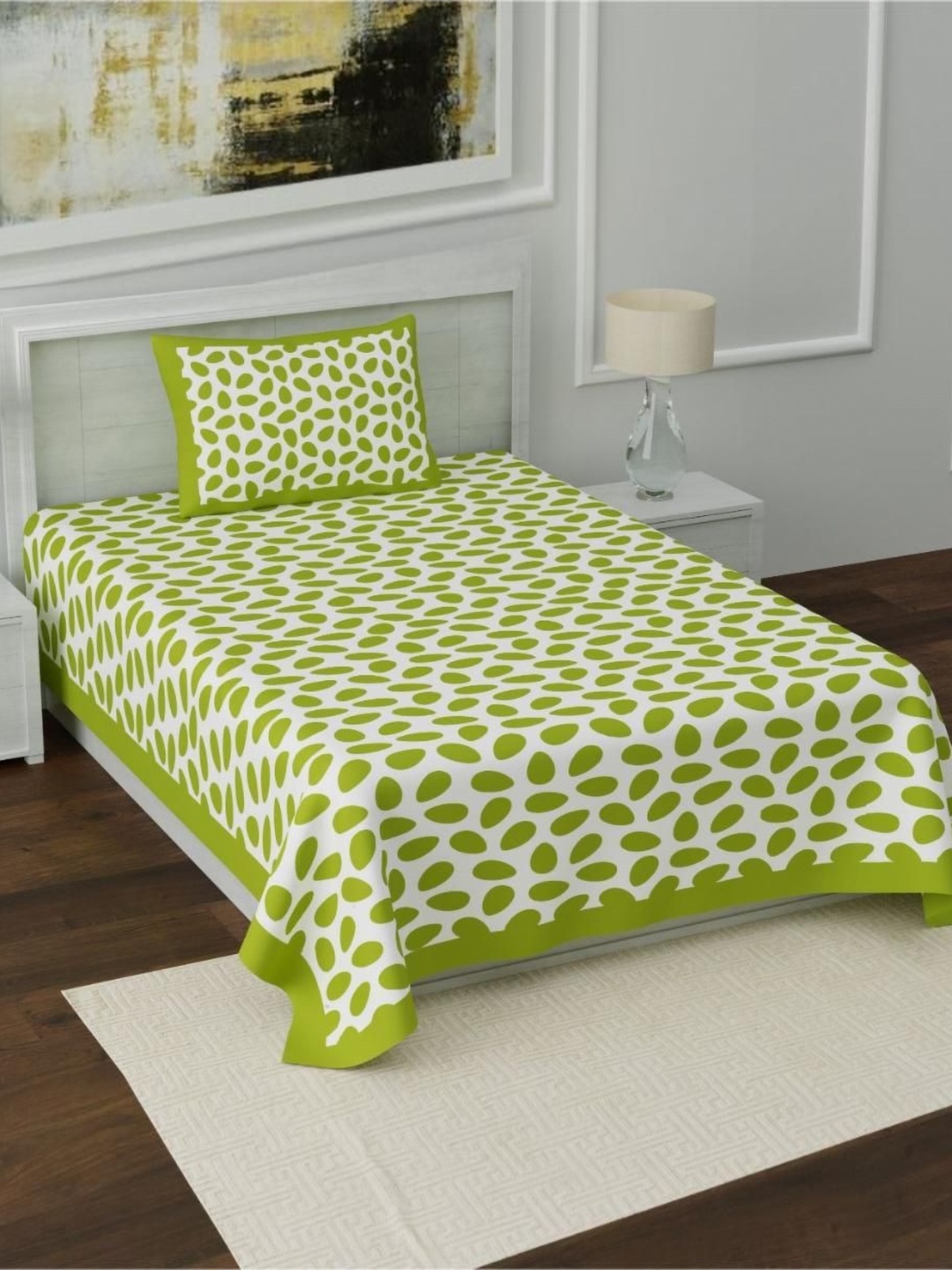 

UNIQCHOICE Green Floral Cotton 120 TC Single Bedsheet with 1 Pillow Cover-2.25 m x 1.50 m