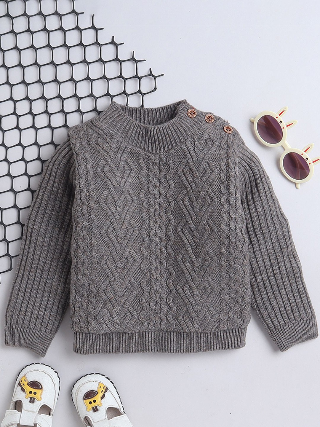 

Yellow Apple Girls Cable Knit Woollen Pullover, Grey