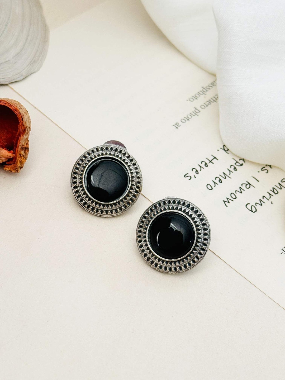 

ABDESIGNS Silver Plating Spherical Shaped Studs Earrings, Black