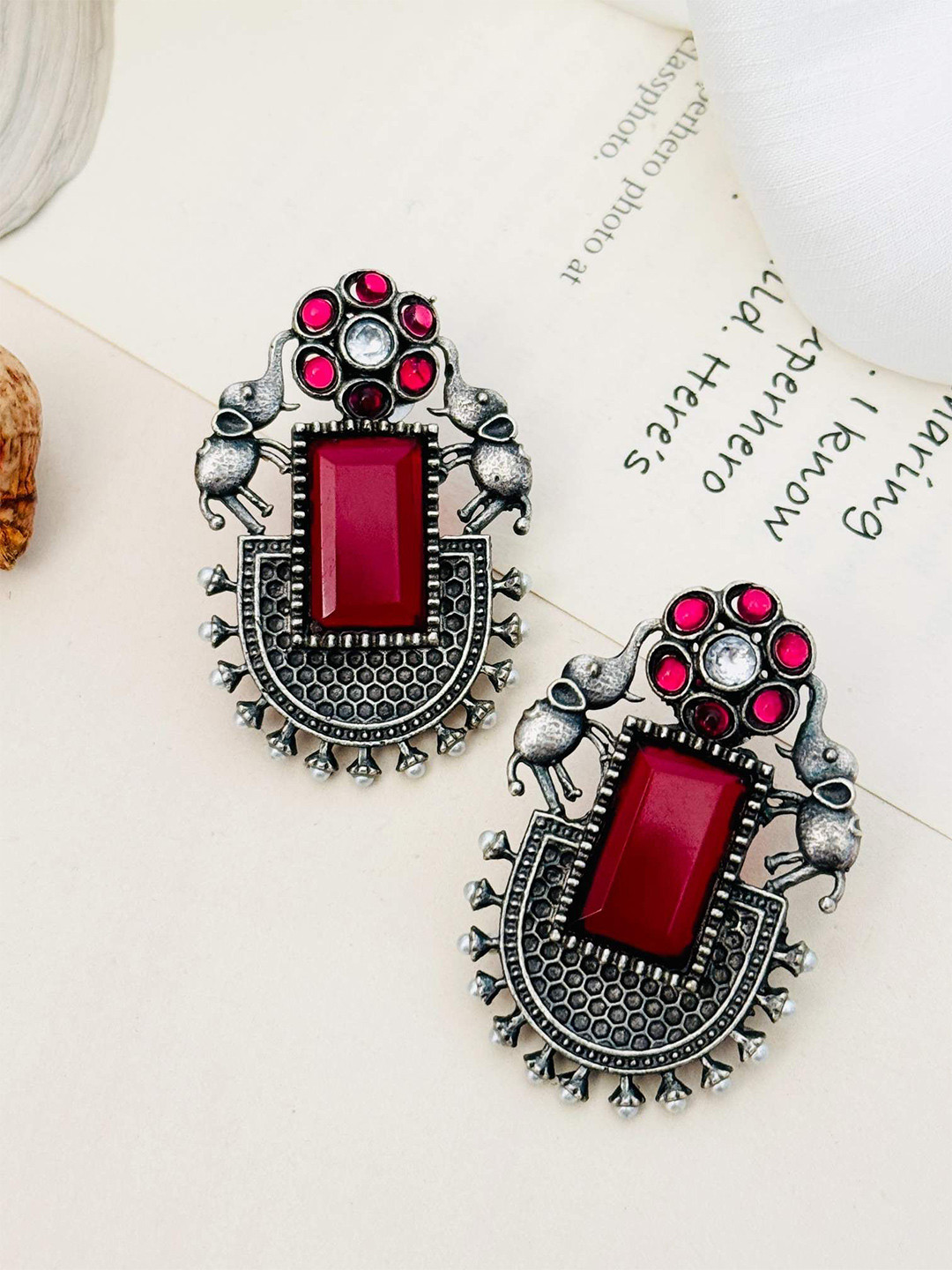 

ABDESIGNS Silver Plating Classic Drop Earrings, Red