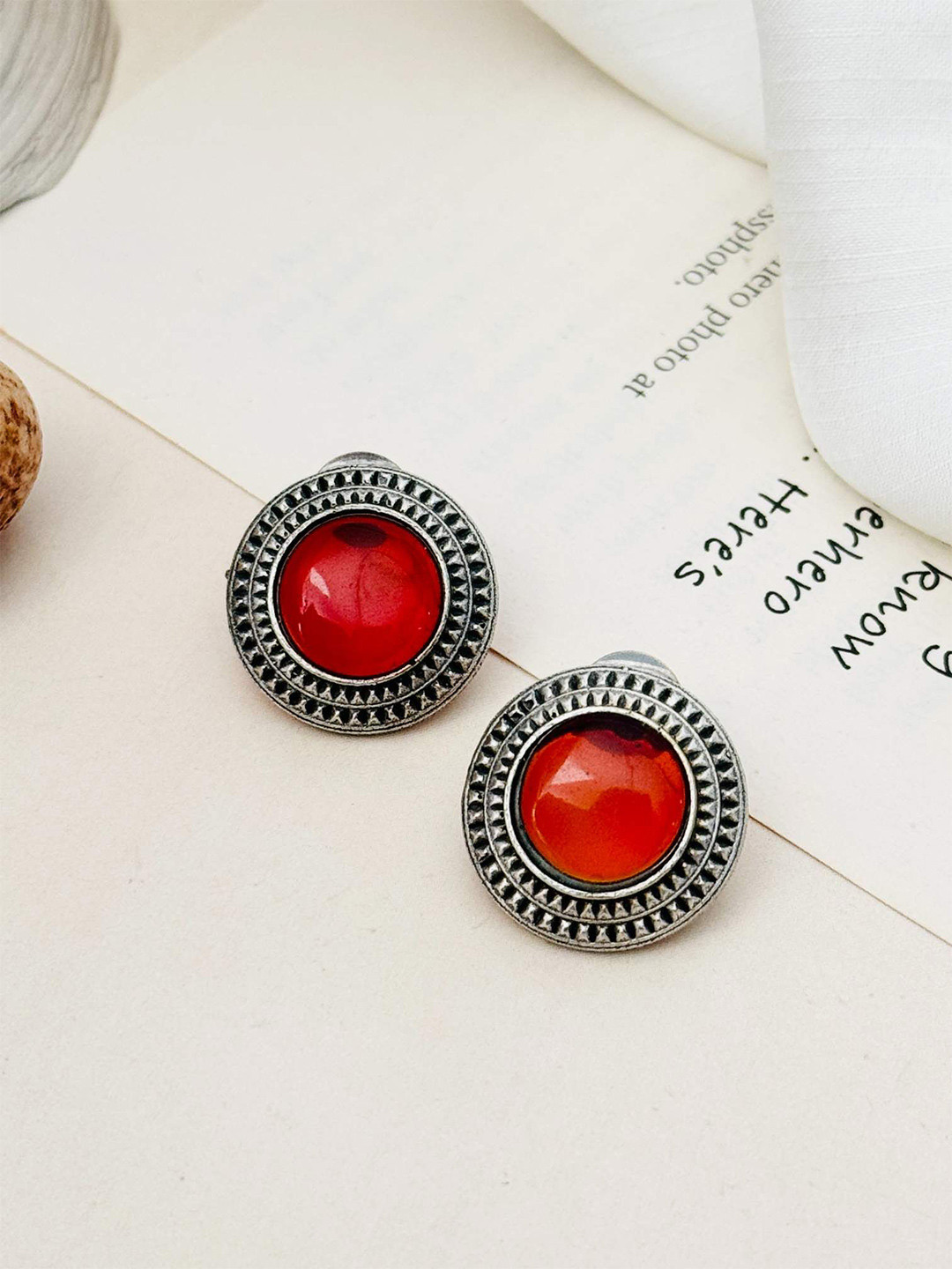 

ABDESIGNS Silver Plating Spherical Shaped Studs Earrings, Red