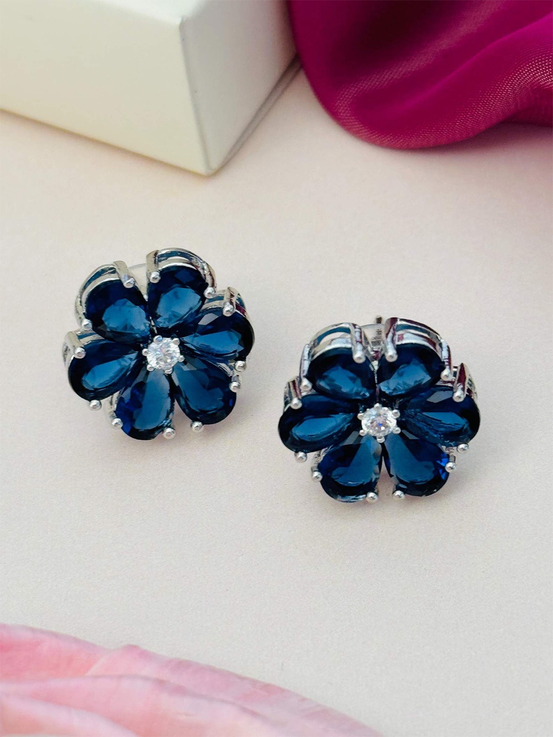 

ABDESIGNS Silver Plating Floral Shaped Studs Earrings, Blue