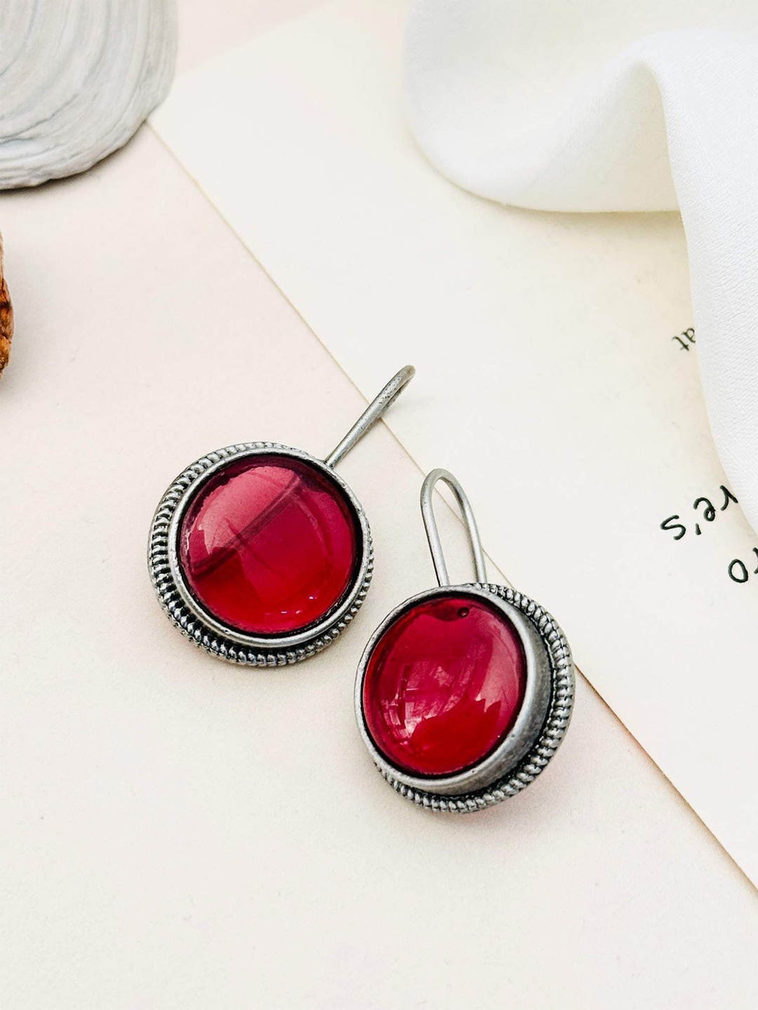 

ABDESIGNS Silver Plating Spherical Shaped Studs Earrings, Red