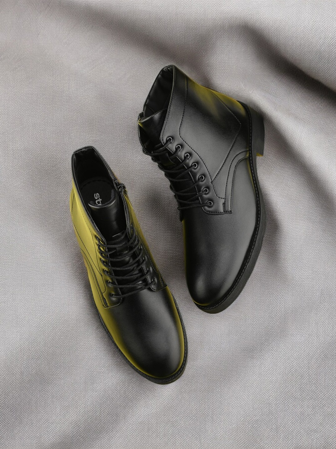 

Styli Men Lace Up Ankle Boots with Side Zip, Black