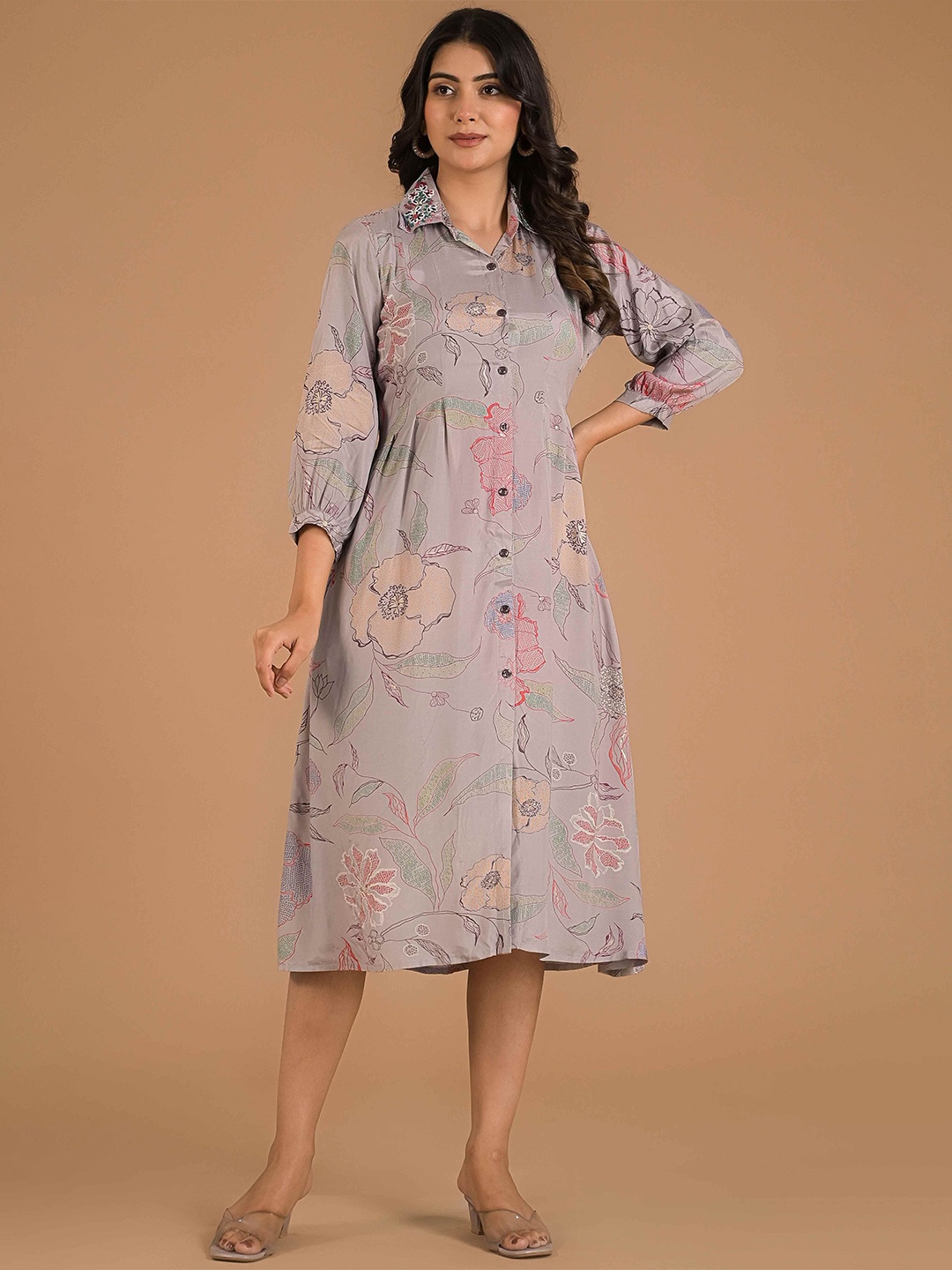 

Peachmode Women Floral Print A-Line Dress, Purple