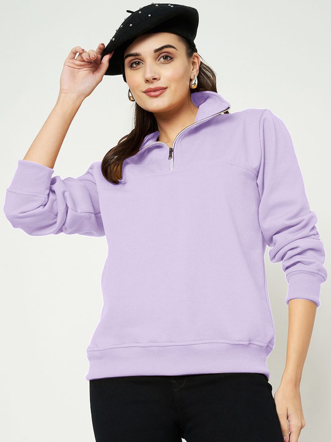 

BRINNS Women Solid Mock Collar Sweatshirts, Lavender