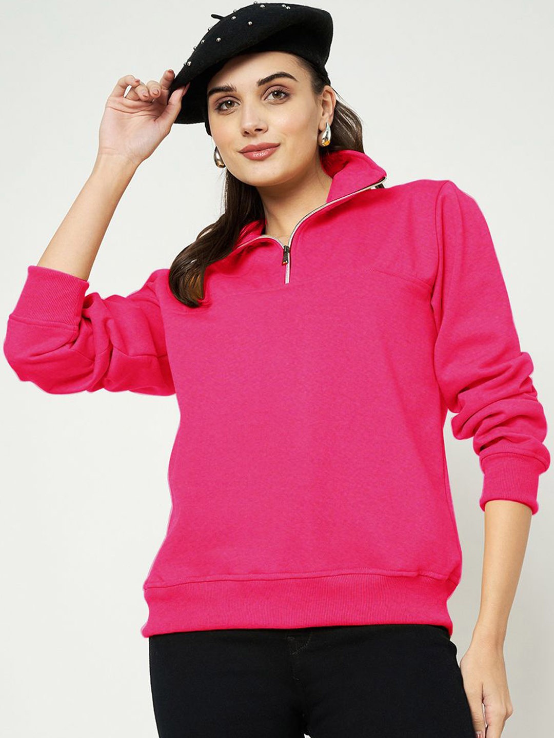 

BRINNS Women Solid Mock Collar Sweatshirts, Magenta