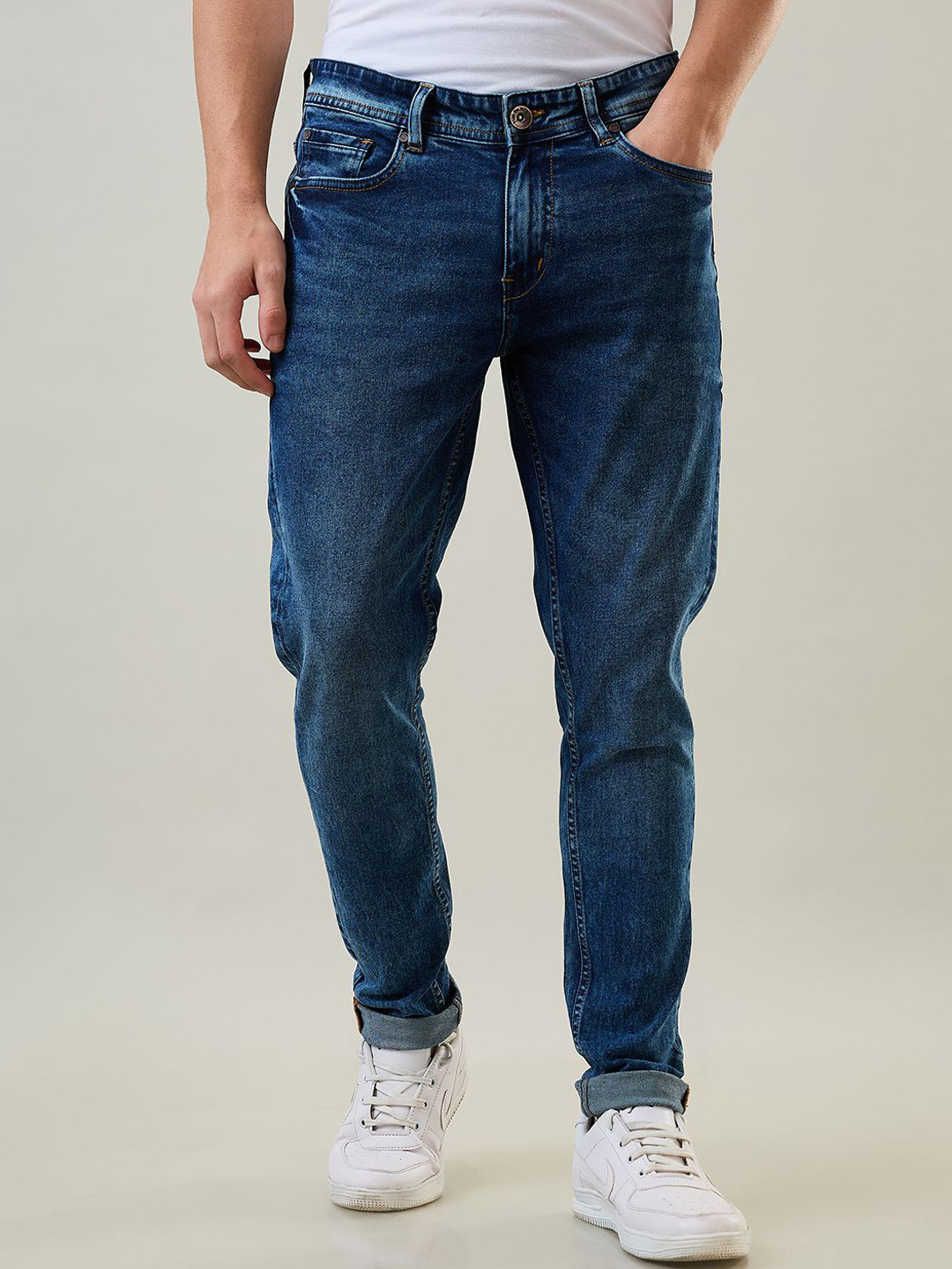 

TIM PARIS Men Tapered Fit Light Fade Jeans, Navy blue