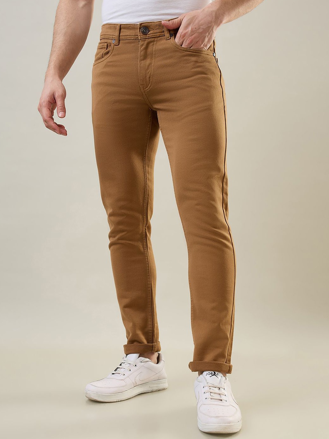 

TIM PARIS Men Slim Fit Stretchable Jeans, Khaki