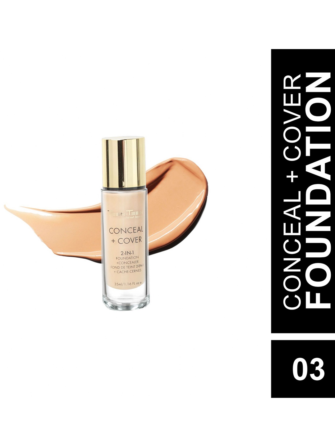 

TEEN TEEN COSMETICS Conceal + Cover 2 In 1 Foundation + Concealer - 35 ml - Shade 03, Multi