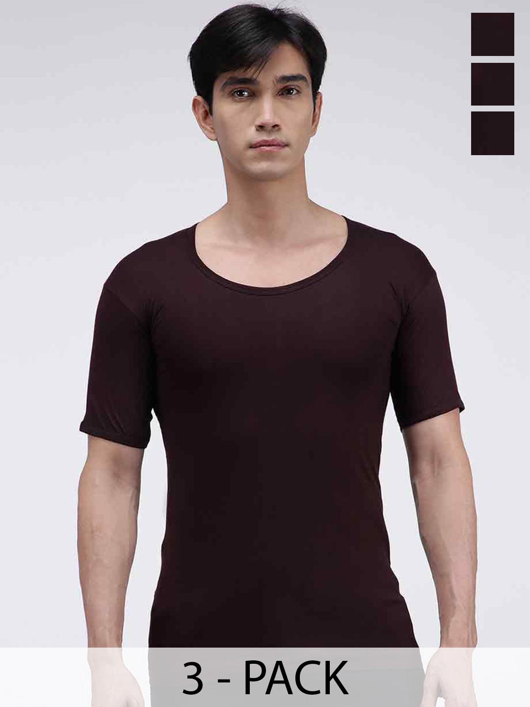 

AMUL COMFY Man Pack Of 3 Pure Cotton Undershirt Vests, Coffee brown