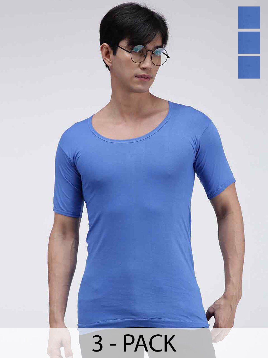 

AMUL COMFY Men Pack Of 3 Pure Cotton Undershirt Vests, Blue