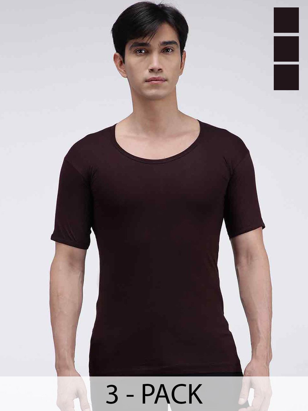 

AMUL COMFY Men Pack Of 3 Pure Cotton Undershirt Vests, Coffee brown