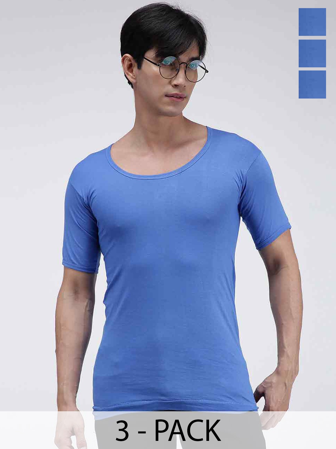 

AMUL COMFY Men Pack Of 3 Pure Cotton Undershirt Vests, Blue