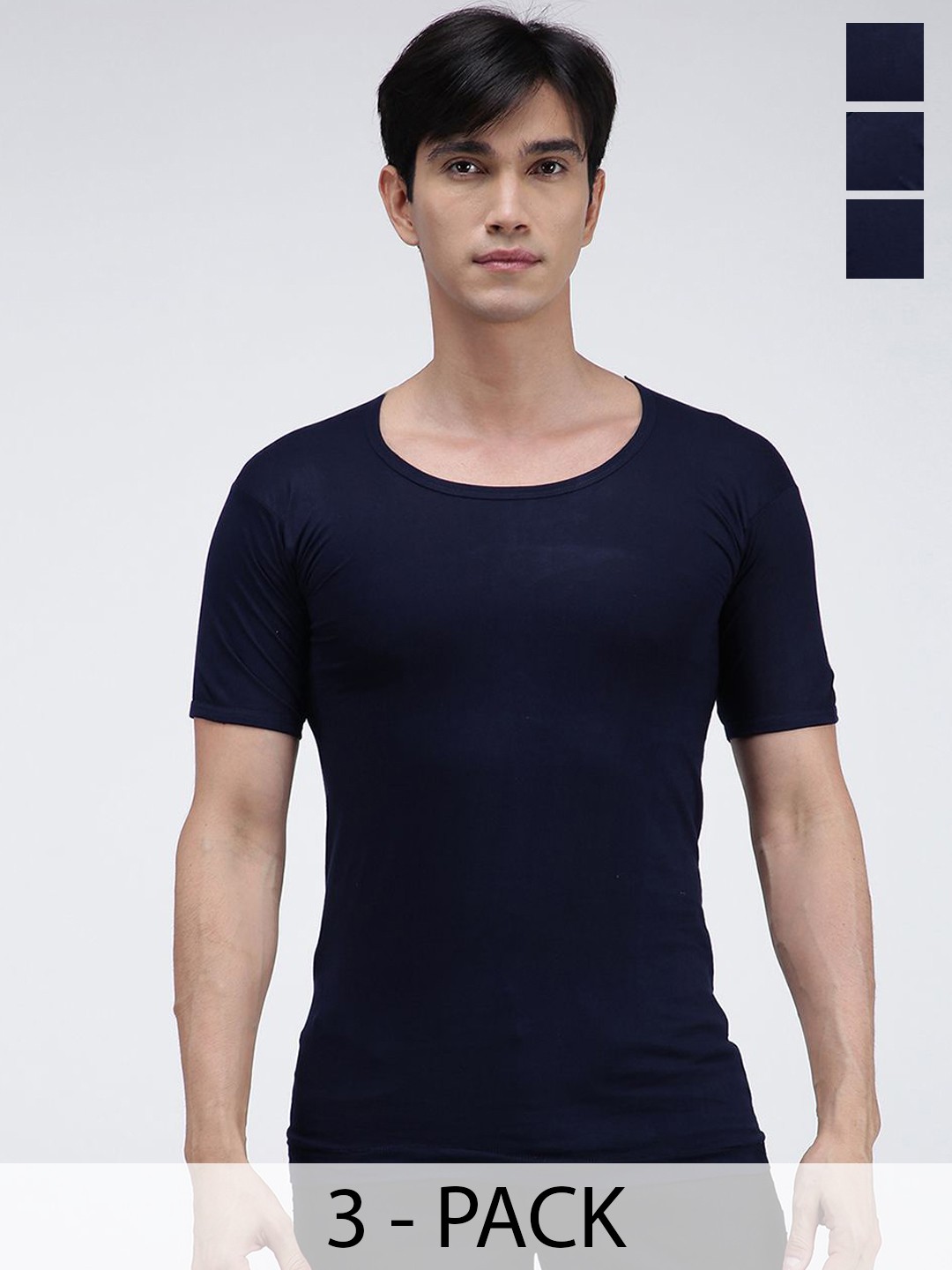 

AMUL COMFY Men Pack Of 3 Pure Cotton Undershirt Vests, Navy blue