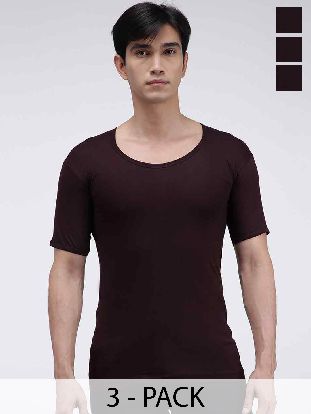 

AMUL COMFY Men Pack Of 3 Pure Cotton Undershirt Vests, Coffee brown