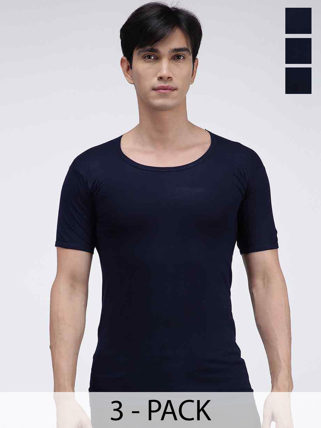 

AMUL COMFY Men Pack Of 3 Pure Cotton Short Sleeves Undershirt Vests, Navy blue