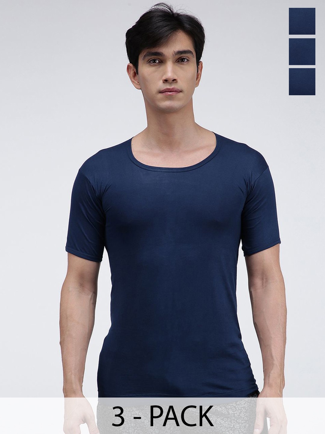 

AMUL COMFY Men Pack Of 3 Pure Cotton Short Sleeves Undershirt Vests, Blue