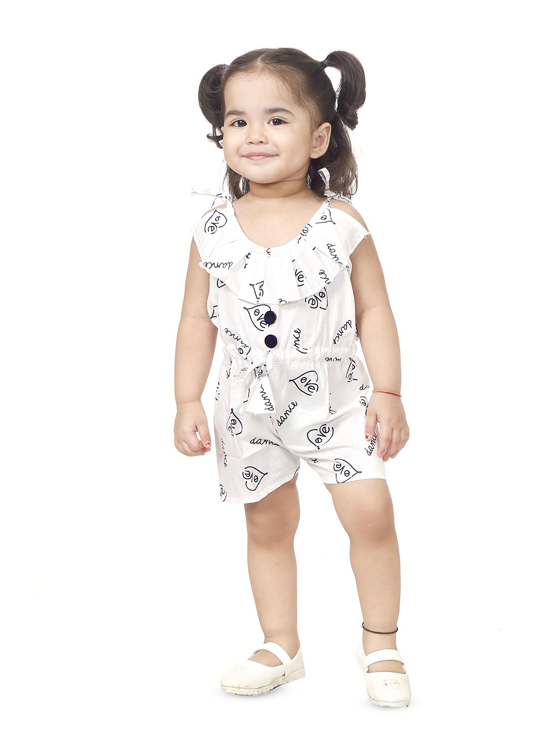 

ARJ COLLECTION Girls Printed Jumpsuit, White