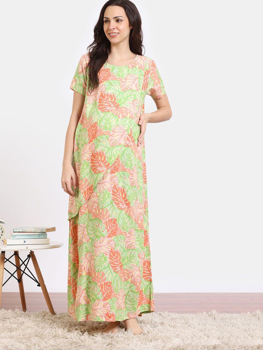 

Coucou by Zivame Women Printed Maxi Nightdress, Green