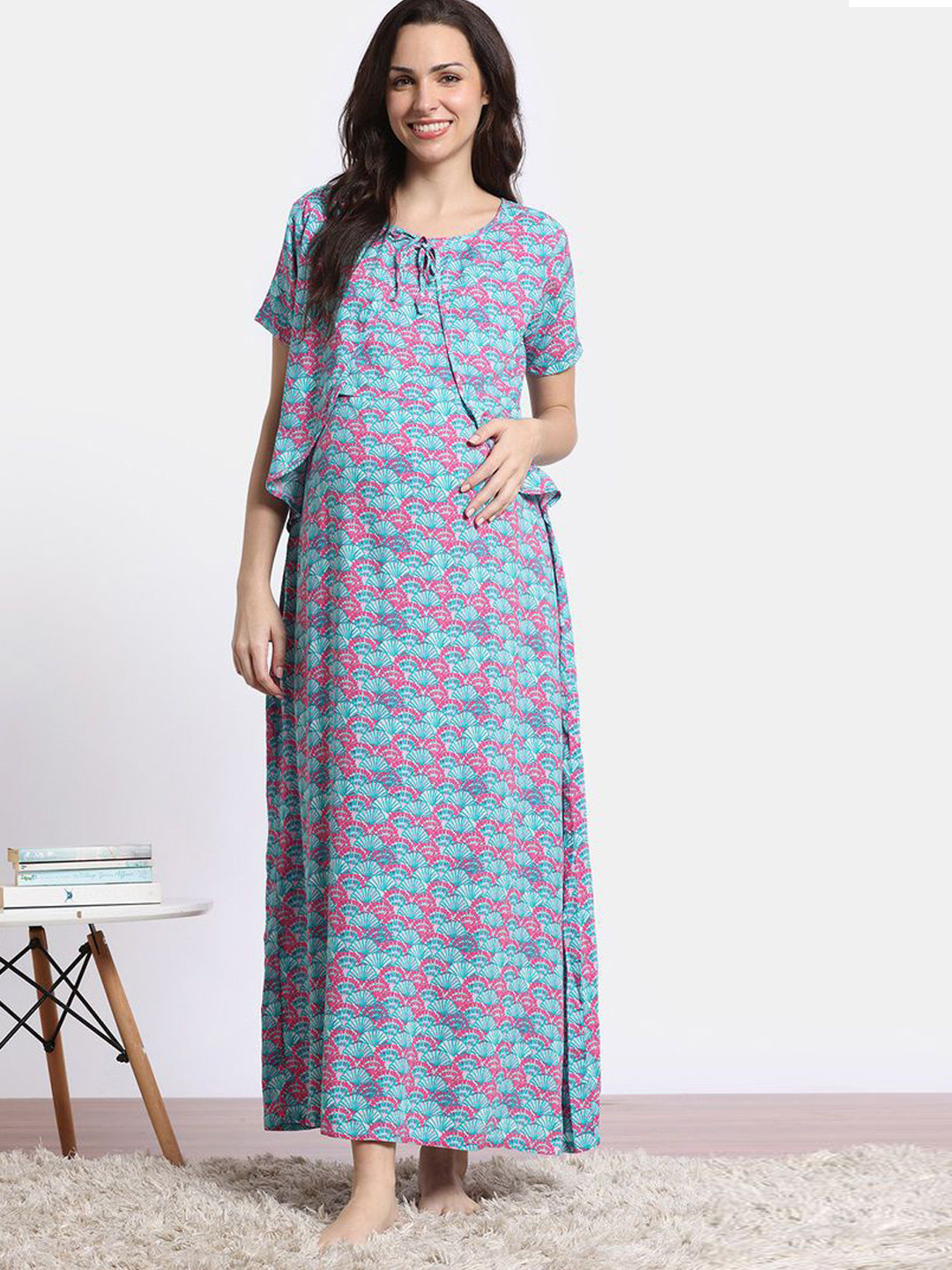 

Coucou by Zivame Women Printed Maxi Nightdress, Blue