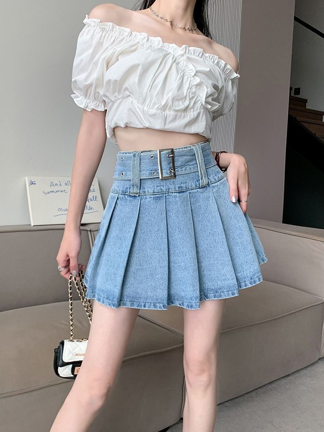 

StyleCast Women Mini Flared Pleated Skirts, Blue