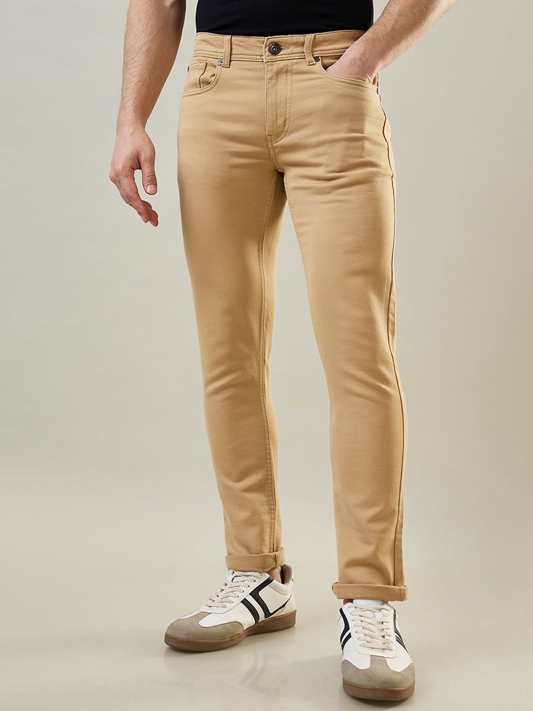 

TIM PARIS Men Cotton Slim Fit Jeans, Camel brown