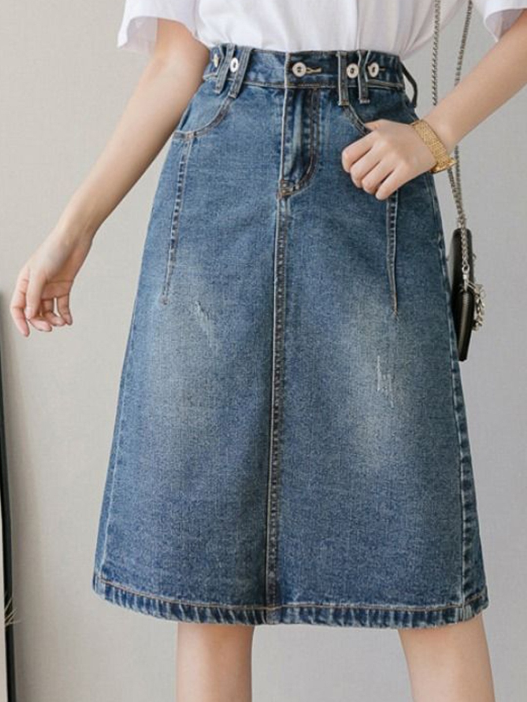 

StyleCast Women Washed Straight Knee Length Skirt, Blue