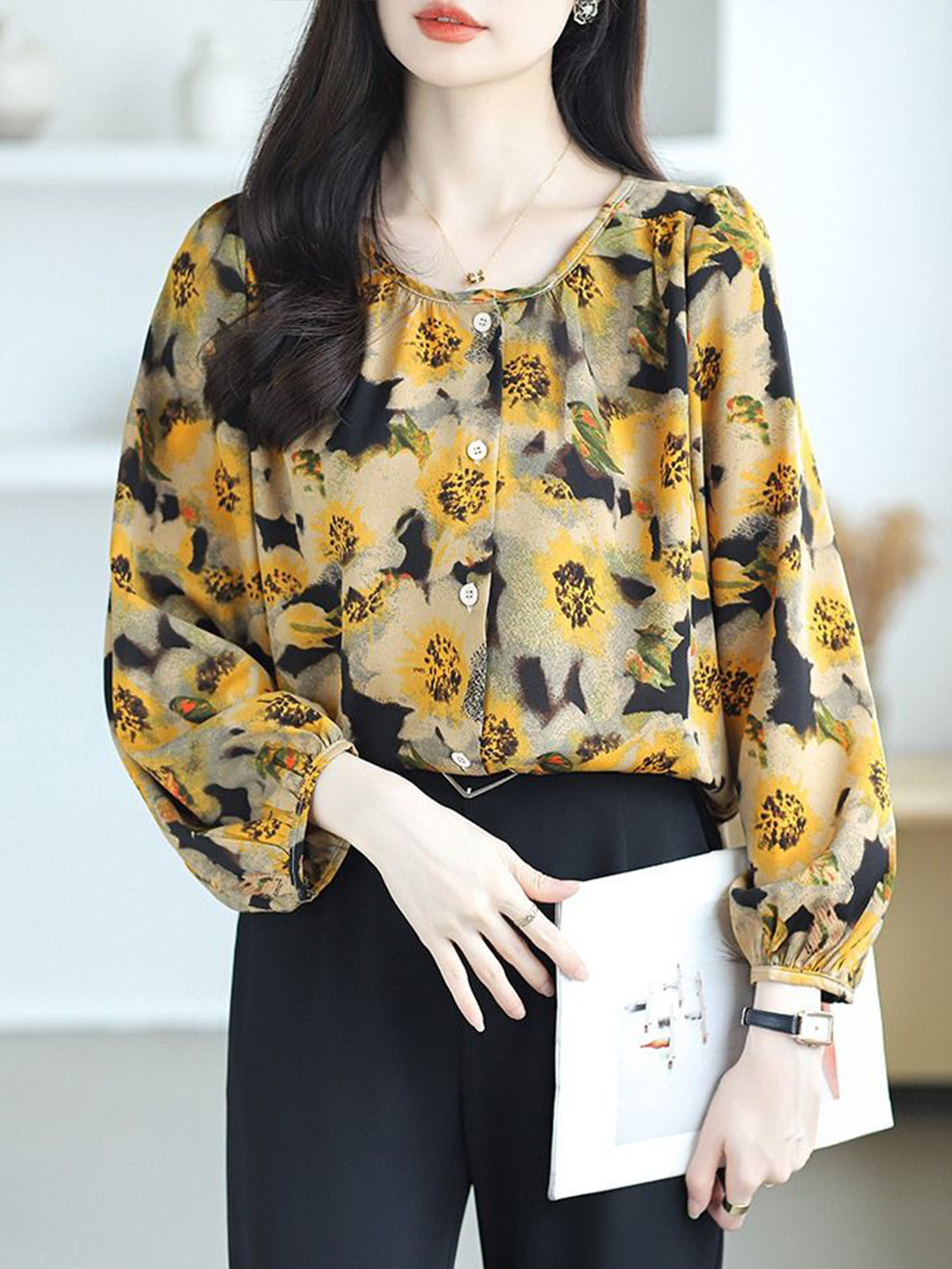 

StyleCast women Floral Printed Shirt Style Top, Yellow