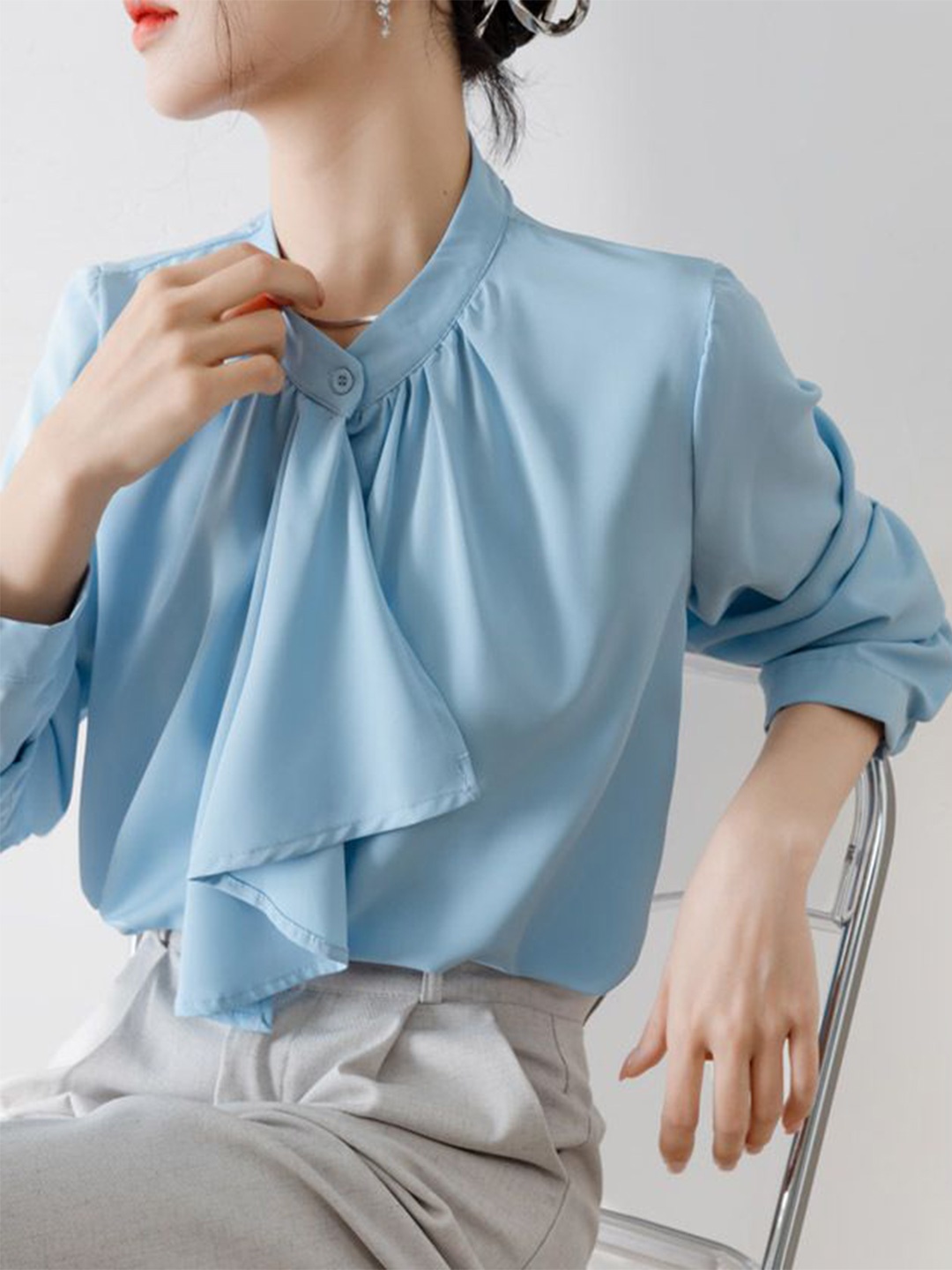 

StyleCast Women Mandarin Collar Shirt Style Top, Blue