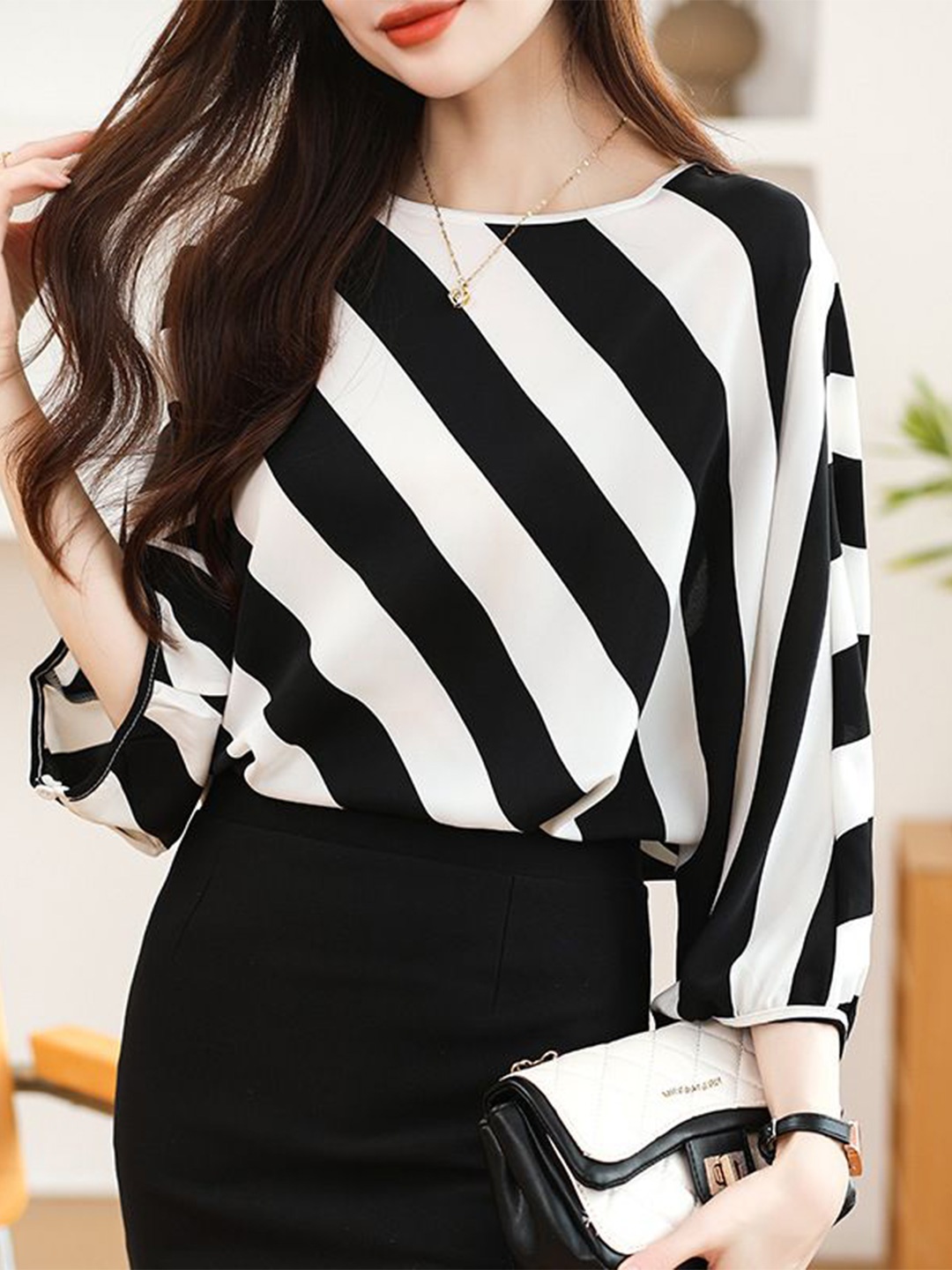 

StyleCast Women Striped Printed Top, Black