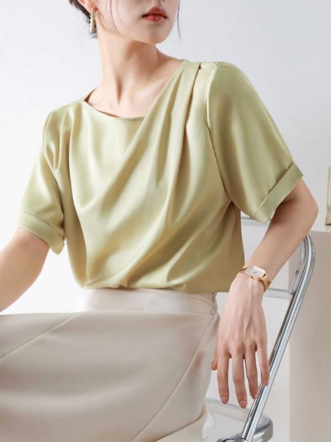 

StyleCast Women Roll-Up Sleeves Top, Green