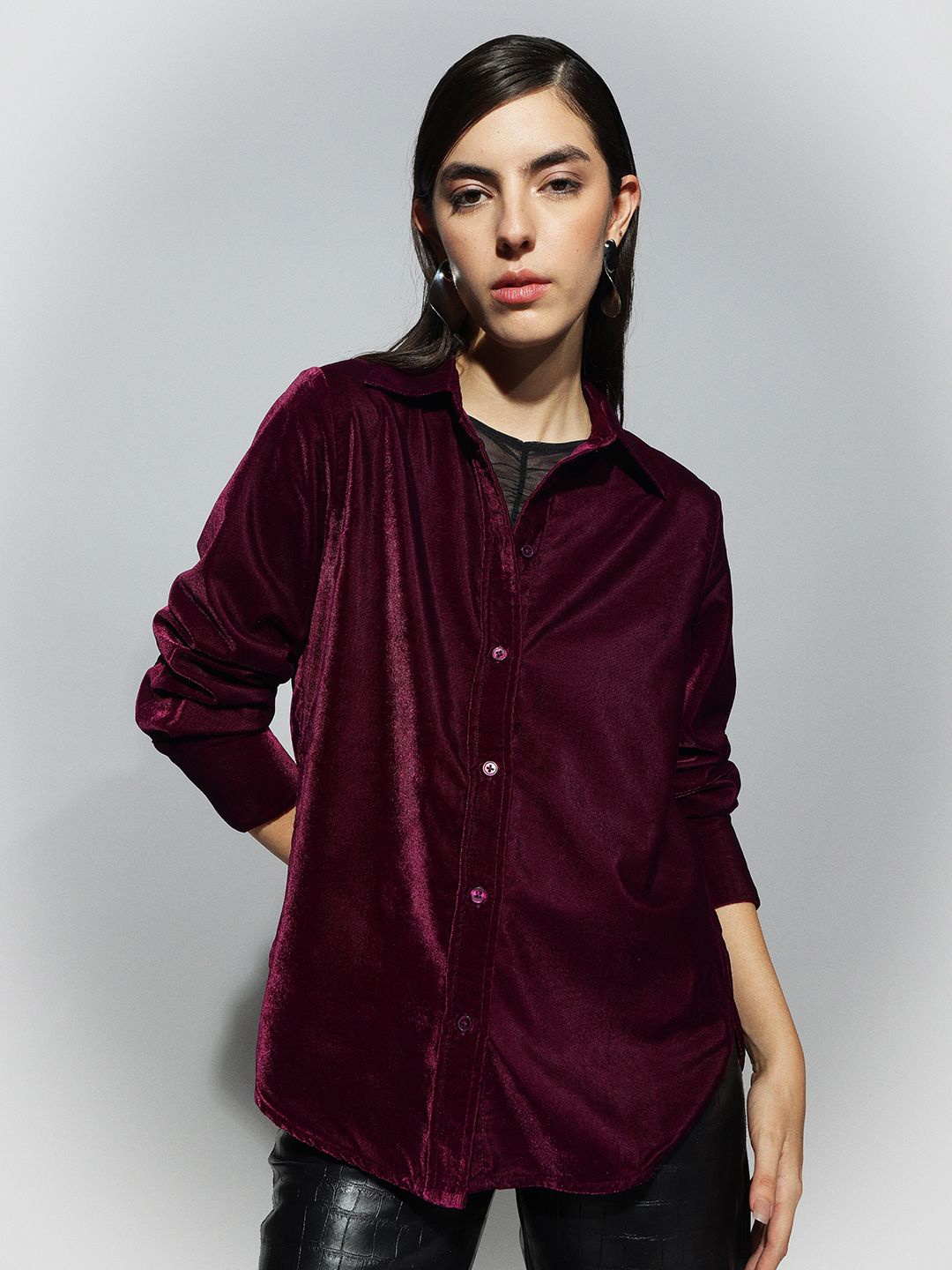 

H&M Velvet Shirt, Maroon