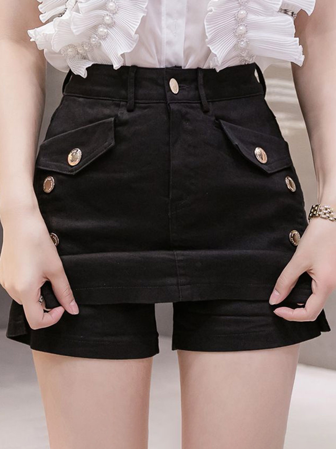 

StyleCast Women Straight Denim Mini Skorts, Black