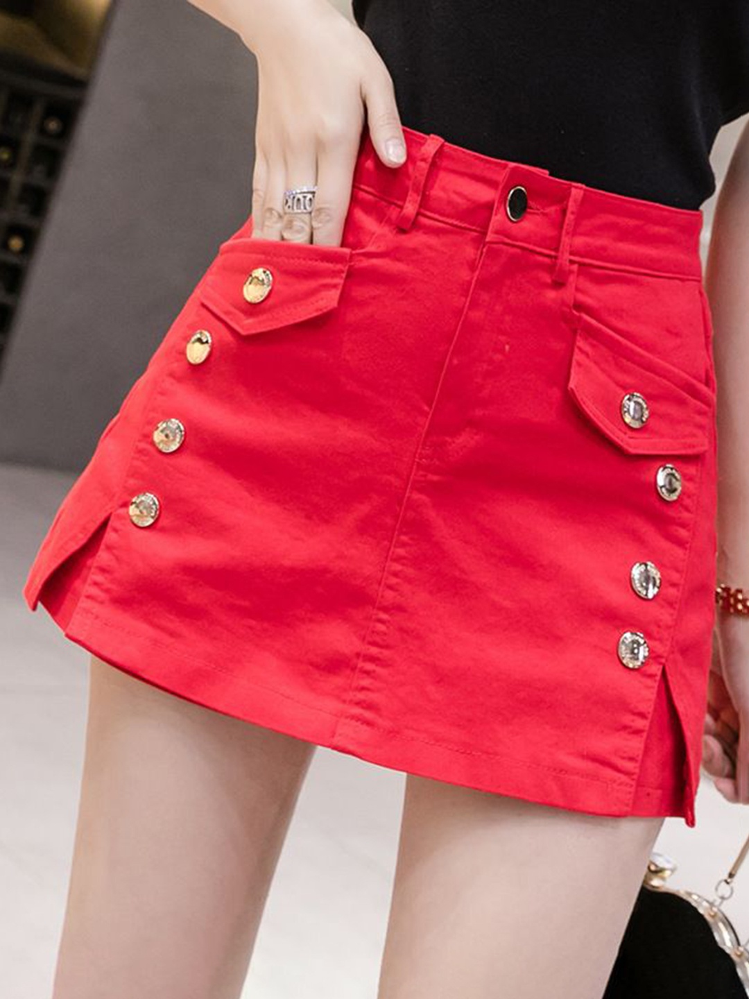 

StyleCast Women Mini Straight Denim Skirt, Red