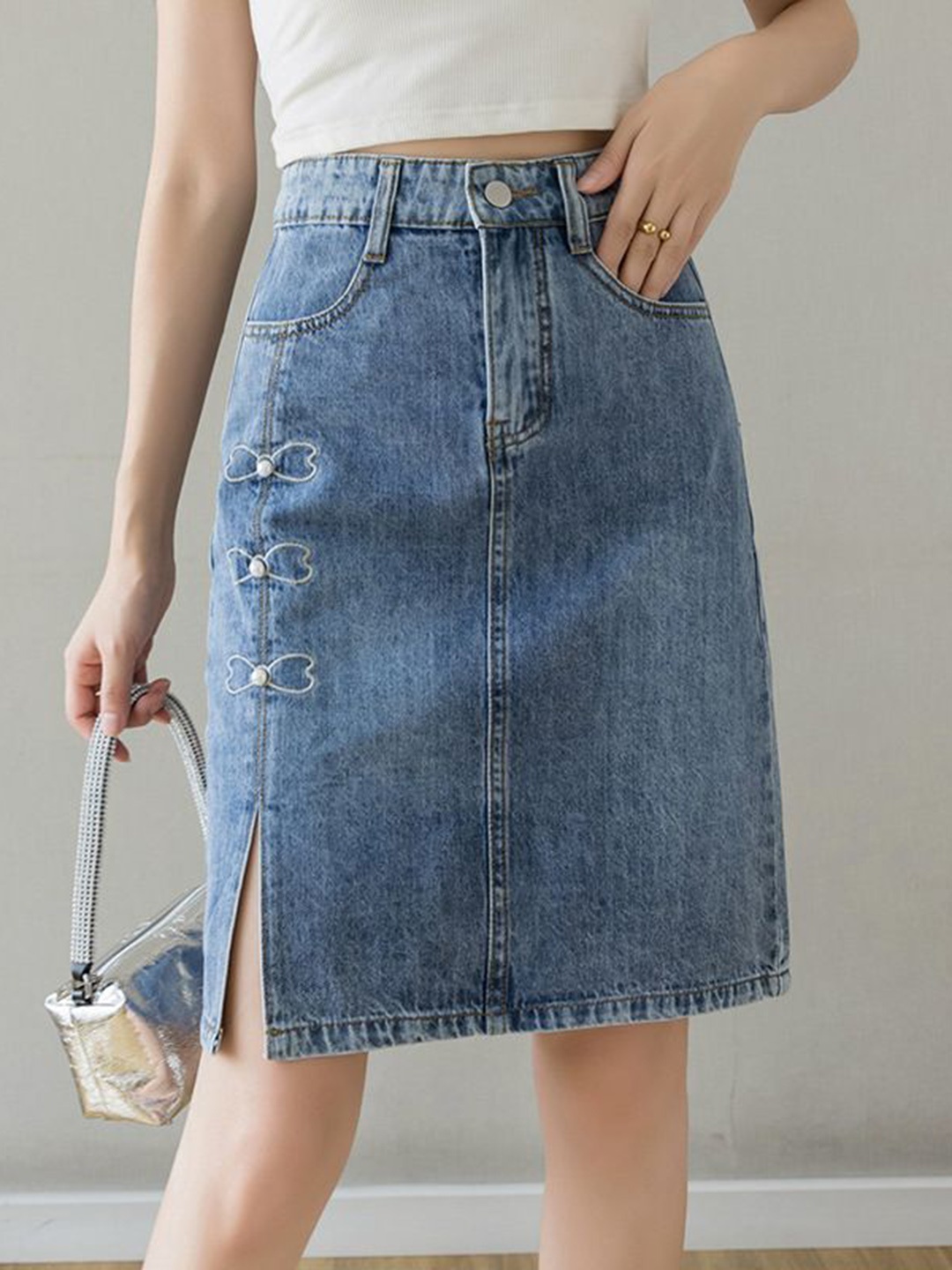 

StyleCast Women Washed Straight Skirt, Blue