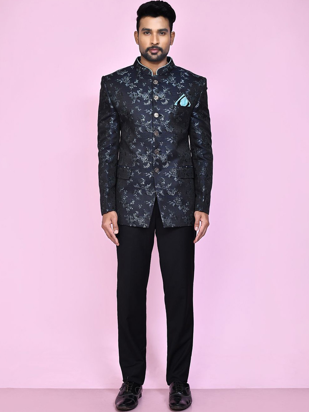 

Aryavir Malhotra Men Printed Bandhgala Blazer, Black
