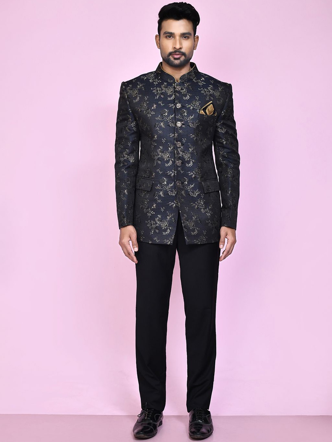 Aryavir Malhotra Woven Design Bandhgala Blazer, Blue