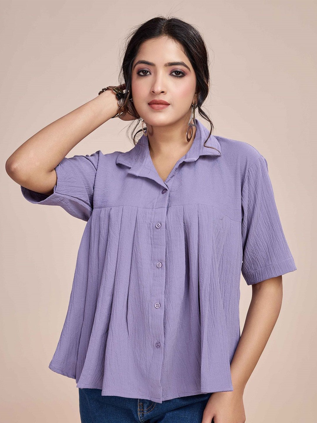 

choiceit Women Lapel Collar Relaxed Fit Shirt Style Top, Lavender