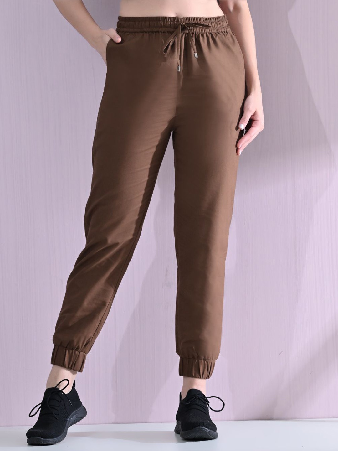 

OWL MINK Women Comfort Regular Fit High-Rise Cotton Jogger, Brown