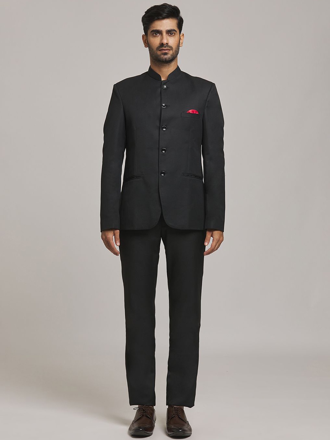 

Aryavir Malhotra Men Mandarin Collar Bandhgala Blazer, Black