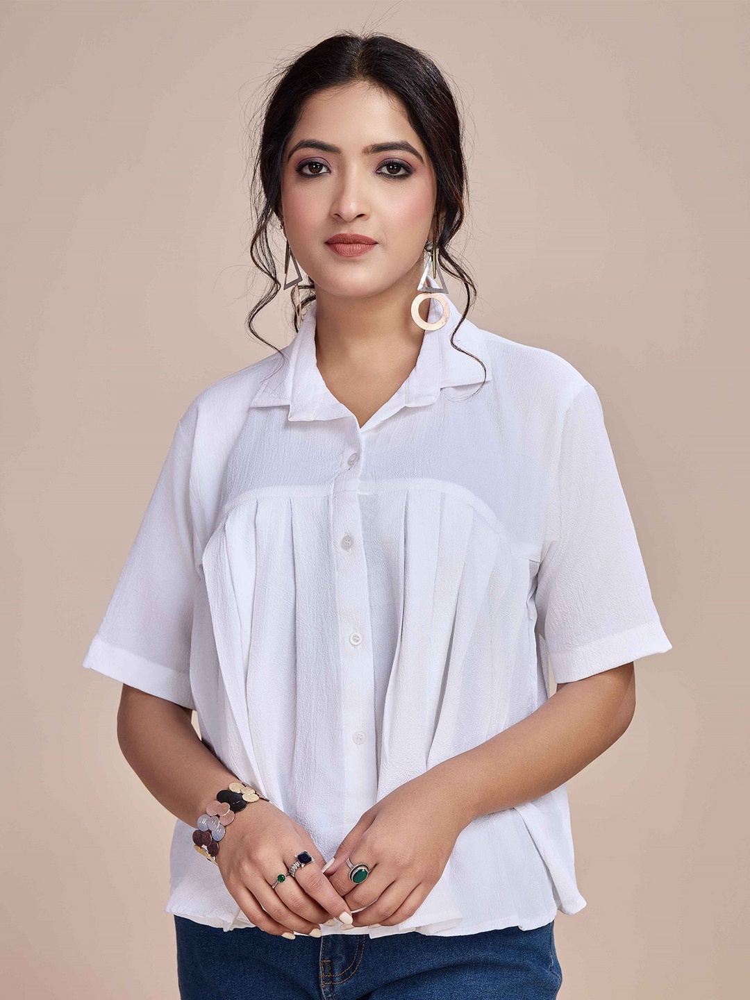 

choiceit Women Lapel Collar Relaxed Fit Shirt Style Top, White