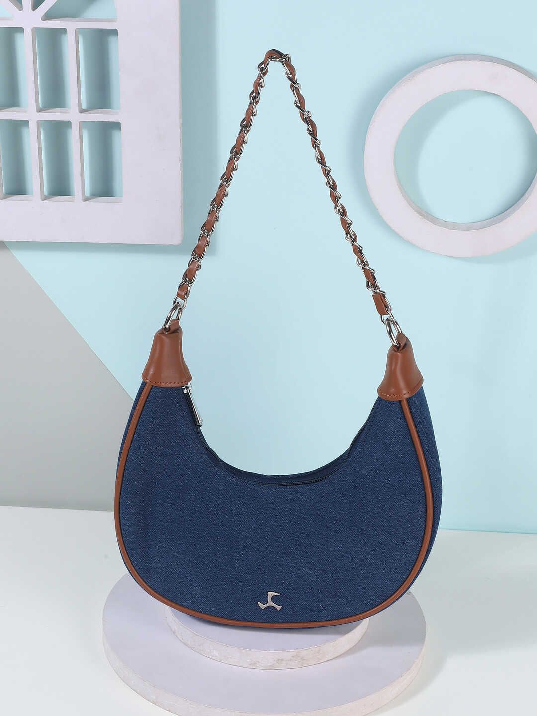 

Mochi Women Solid Oversized Half Moon Shoulder Bag, Blue