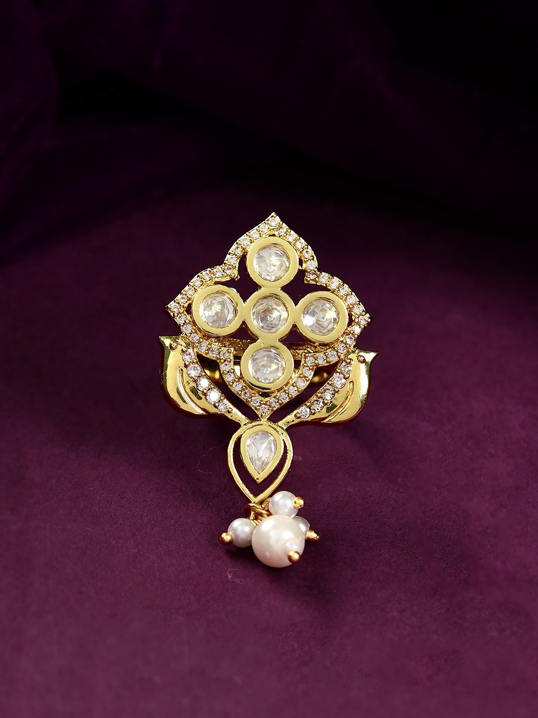 

Voylla Gold Plated Kundan Studded Panchhi Pakhee Finger Ring