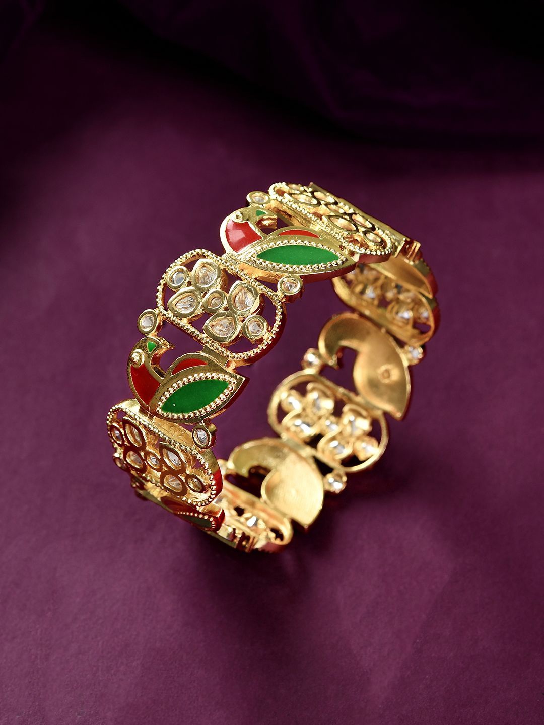 

Voylla Women Brass Kundan Enamelled Gold-Plated Bangle-Style Bracelet