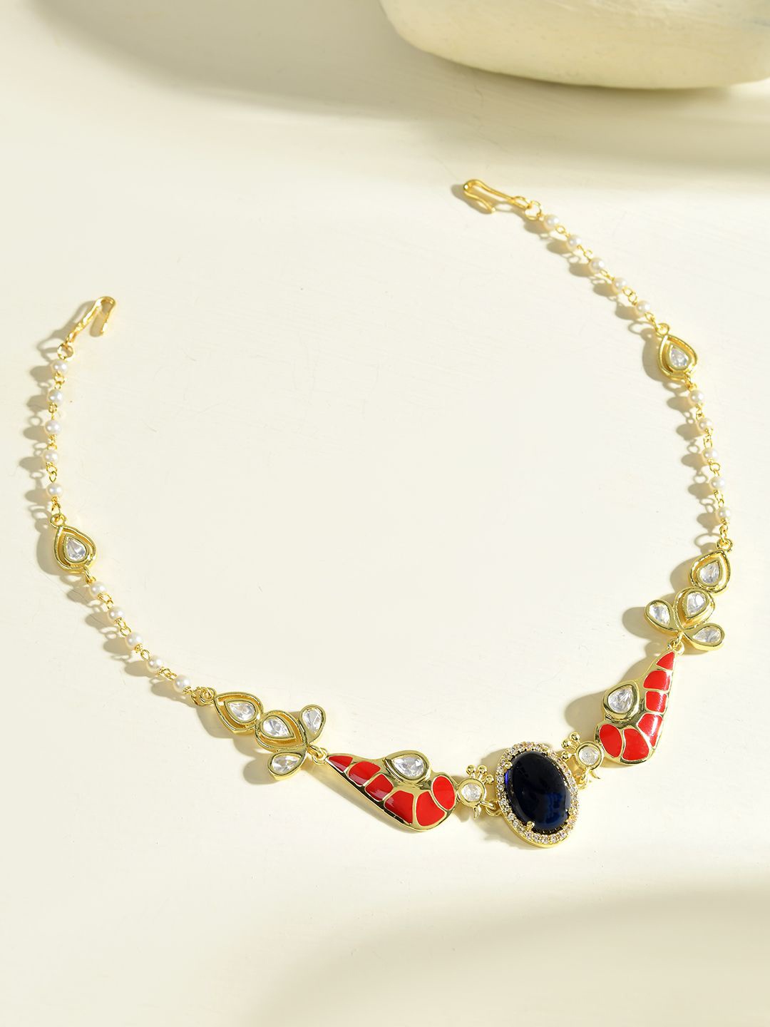 

Voylla Gold Plated Kundan Studded Enamelled Sheeshphool Head Jewellery