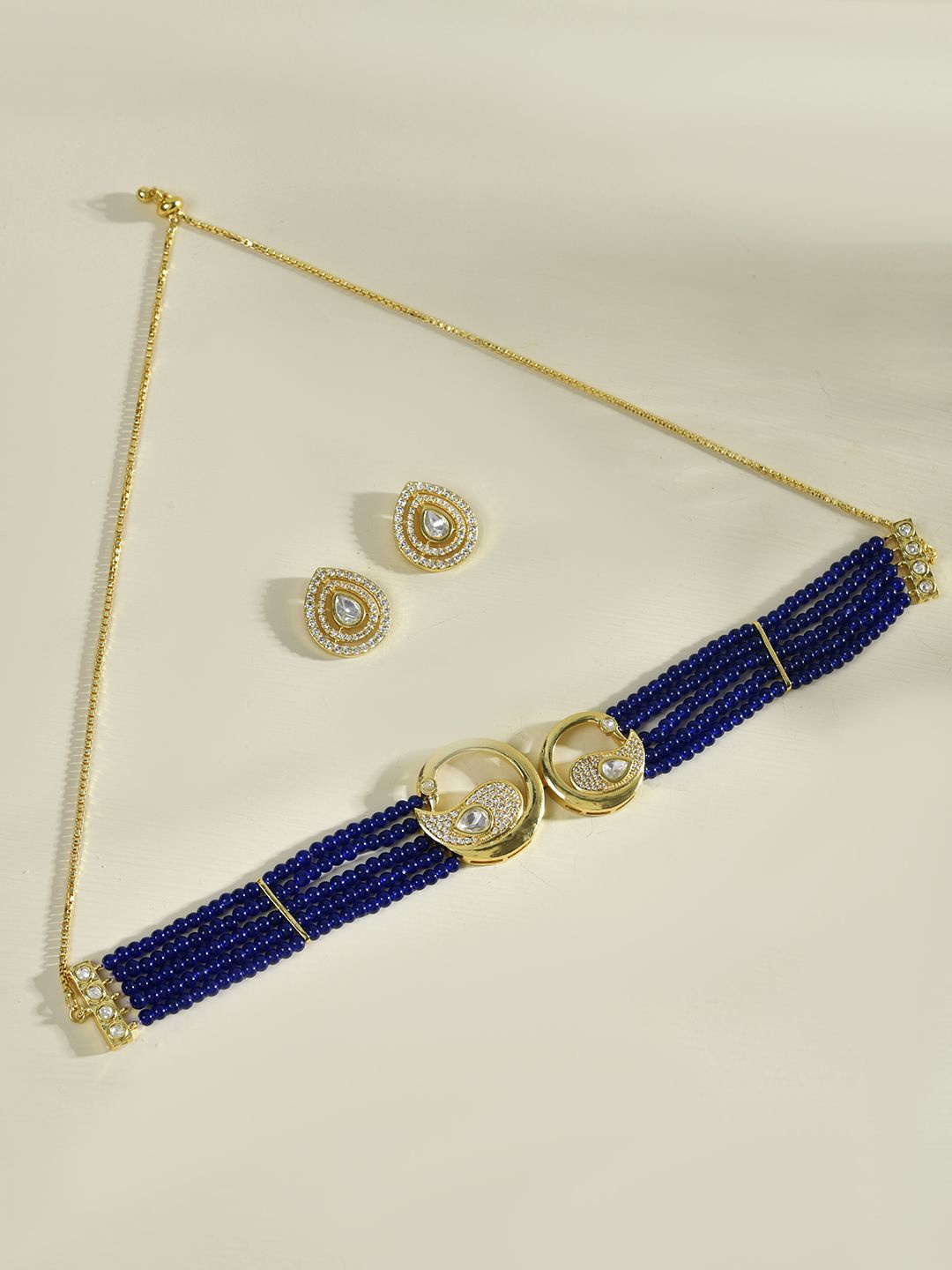 

Voylla Gold Plated Kundan Studded Panchhi Kruttika Blue Choker Jewellery Set