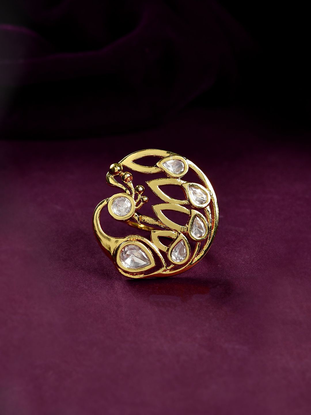 

Voylla Gold Plated Kundan Studded Finger Ring